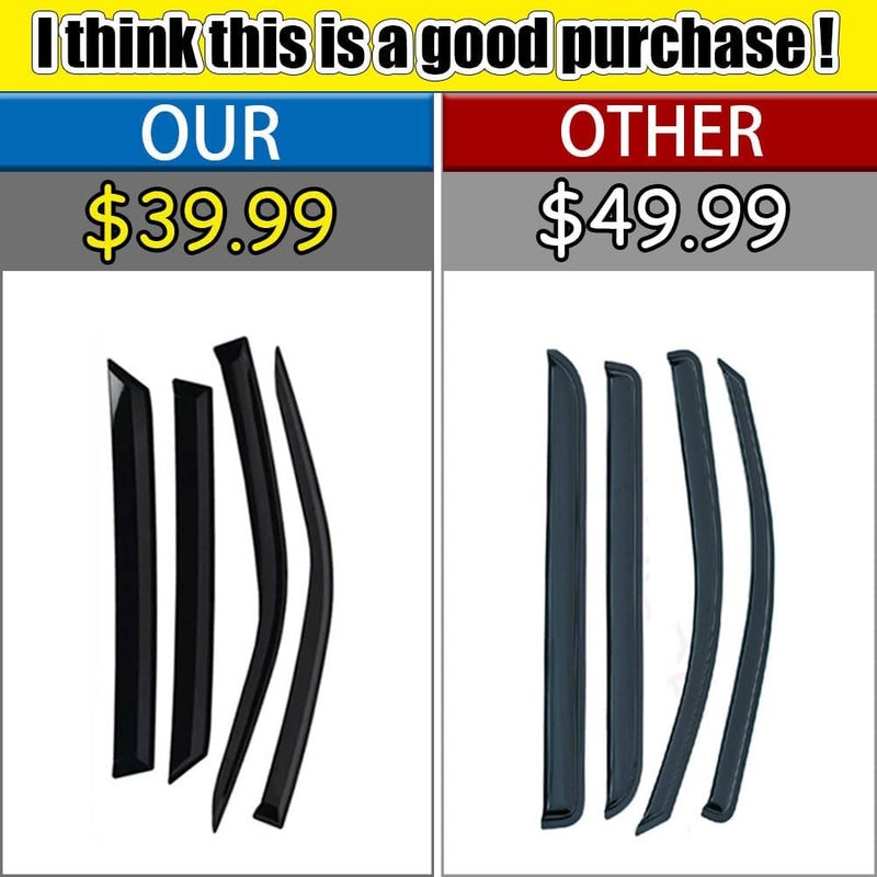 LETINGFAR Rain Guards for Jeep Compass 2017-2023, Tape-on Side Window Deflectors for Jeep Compass, Window Visors for Jeep Cars, for Jeep Car Accessories, 4 pcs - Image 2